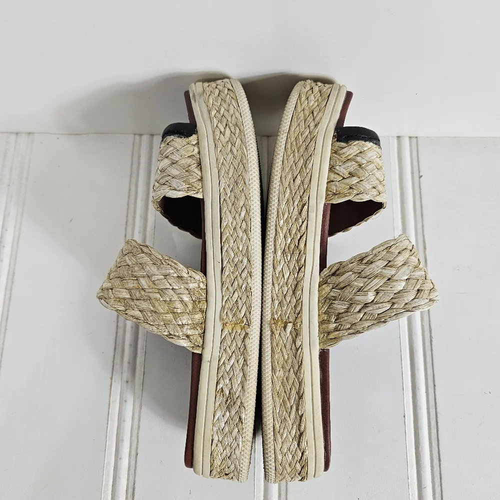 MIA Kady Platform Slide Sandals 6.5 Braided Raffia Slip On Natural Woven